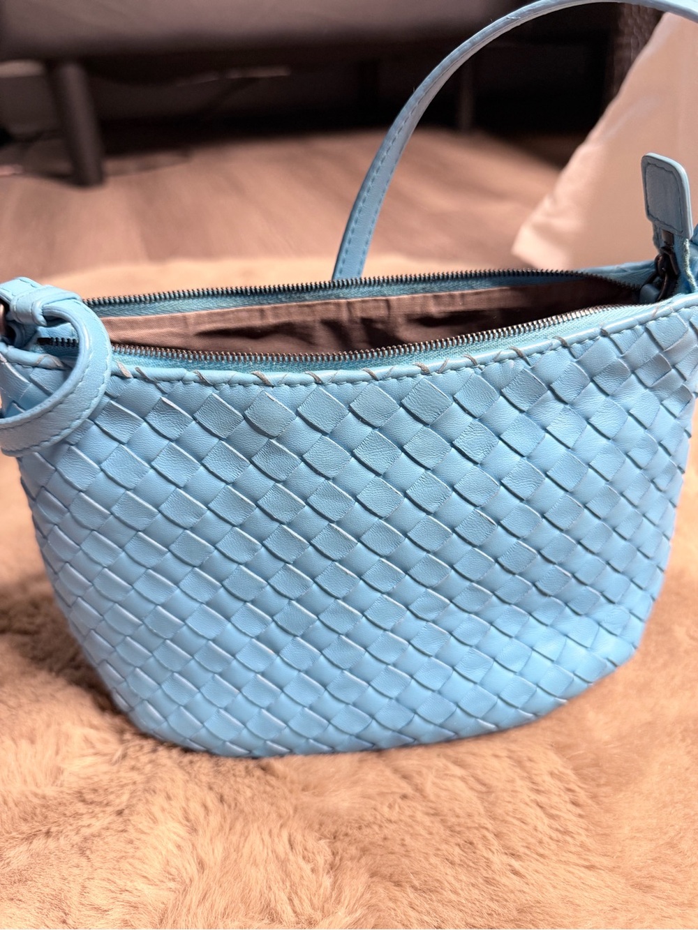 Bottega Veneta Light Blue Woven Leather Crossbody Bag